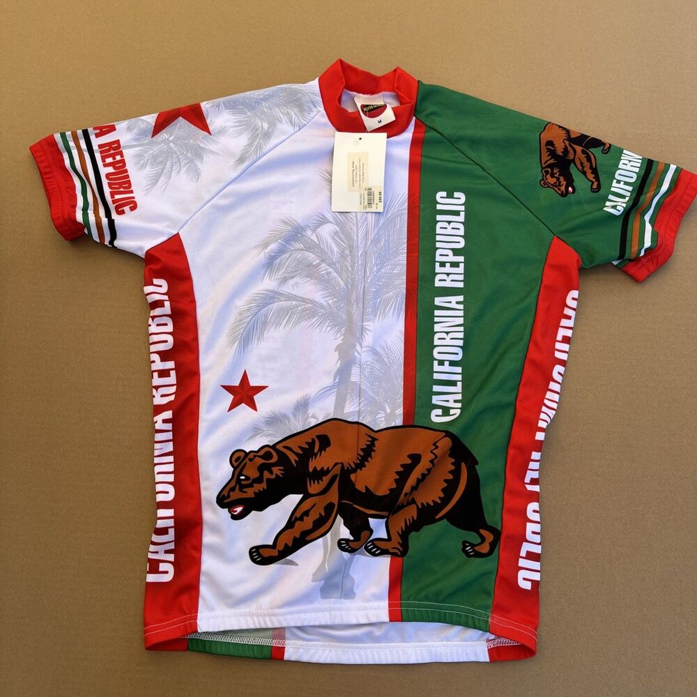 World Jerseys mens cycling jersey  California Republic Med 3/4 Zip NWT